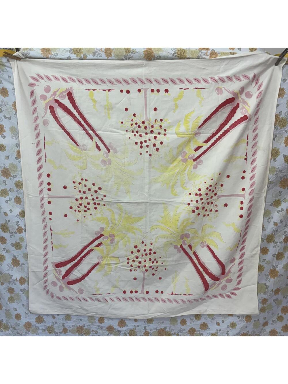 Table cloth with cactus and trees linen vintage